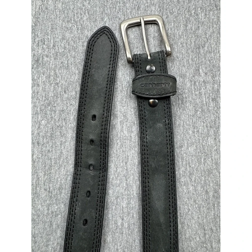 Carhartt Belt Black Triple Stitch Leather Work Mens Sz 38 WB5507-M
